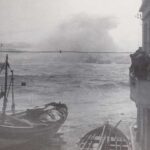 Foto preto e branco Peniche Antigo de Ribeira em dia de temporal em 1931